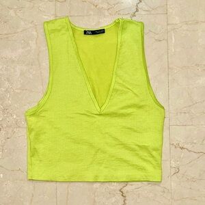 Zara green neon crop top with v neck shape sleeveless